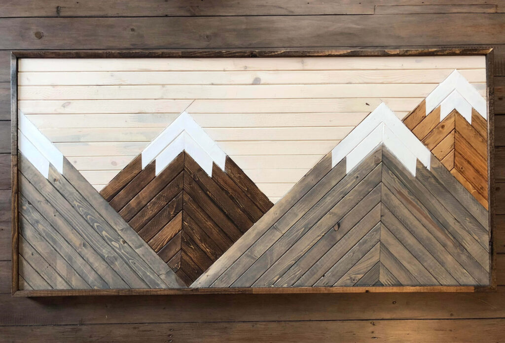 Stunning Geometric Mountain Peaks Wallpaper in Natural Wood