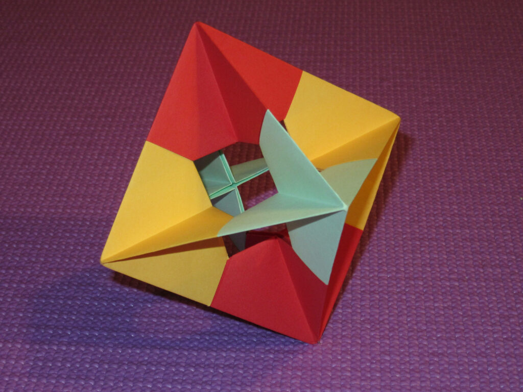 Geometric Wallpaper: Red & Yellow Hollow Platonic Solid on Purple