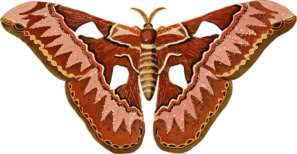 Vibrant Giant Atlas Moth Wallpaper: Majestic Red & Brown Illustration