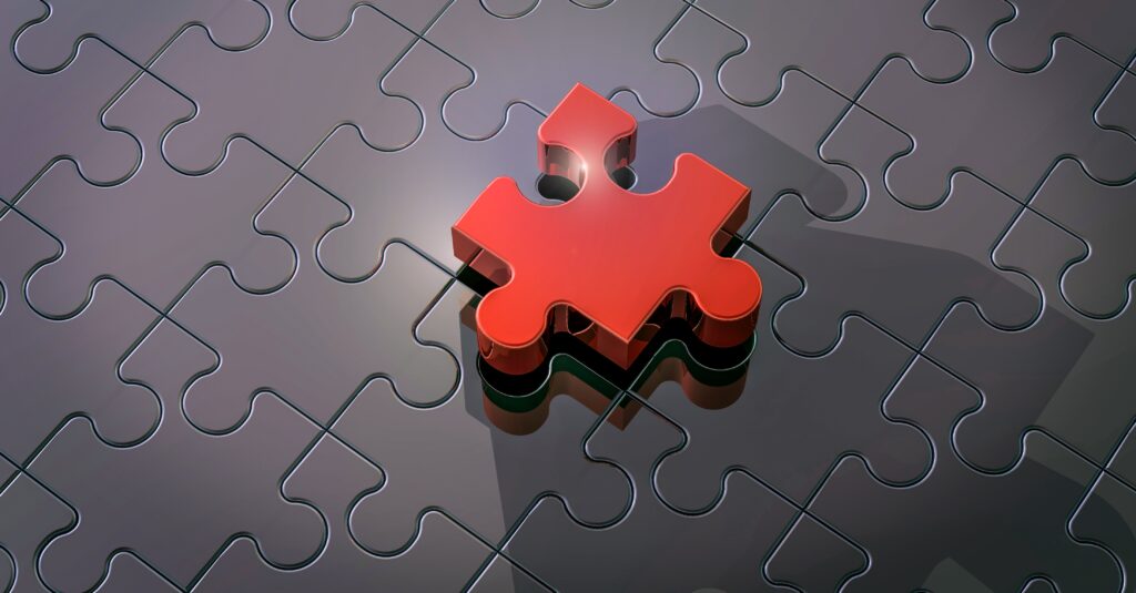 Glossy Metallic Puzzle Wallpaper with Striking Red 3D Piece