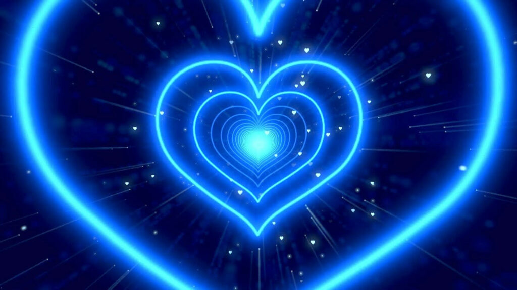 Cosmic Galaxy Wallpaper: Glowing Blue Heart Outlines & Radiant Light