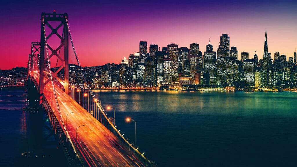 Stunning Golden Gate Bridge Night Wallpaper with San Francisco Skyline
