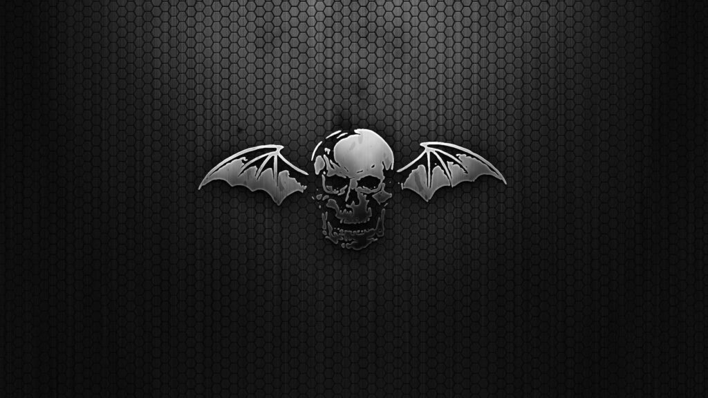 Striking Black & Metallic Skull Wallpaper with Bat Wings & Hexagonal Design
