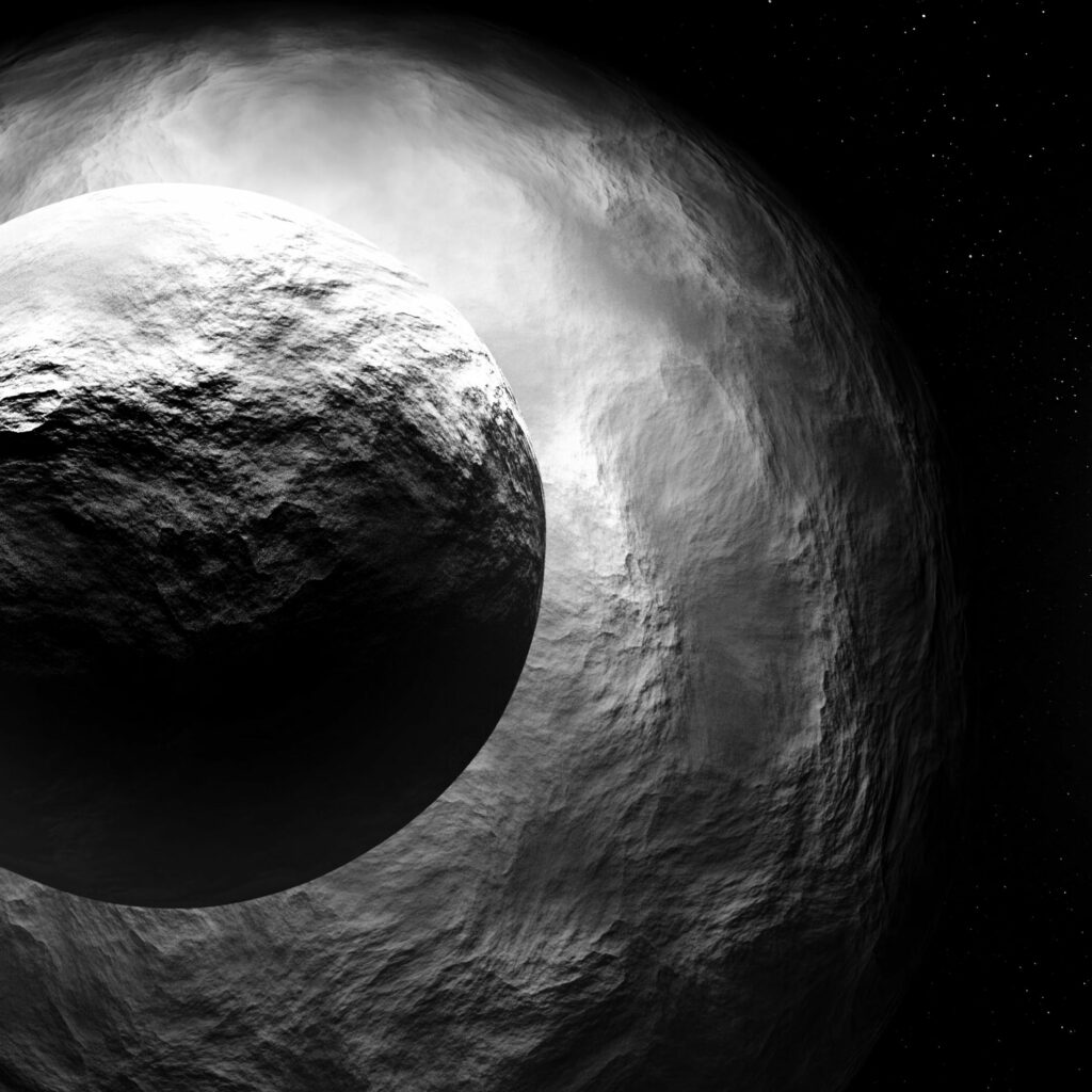 Stunning Grayscale Asteroid Wallpaper: Captivating Space Background