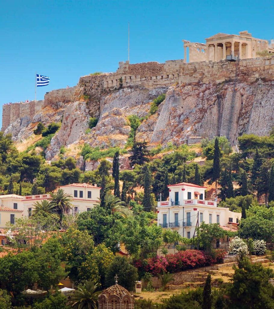 Stunning Greece Wallpaper: Acropolis, Lush Greenery & Blue Skies