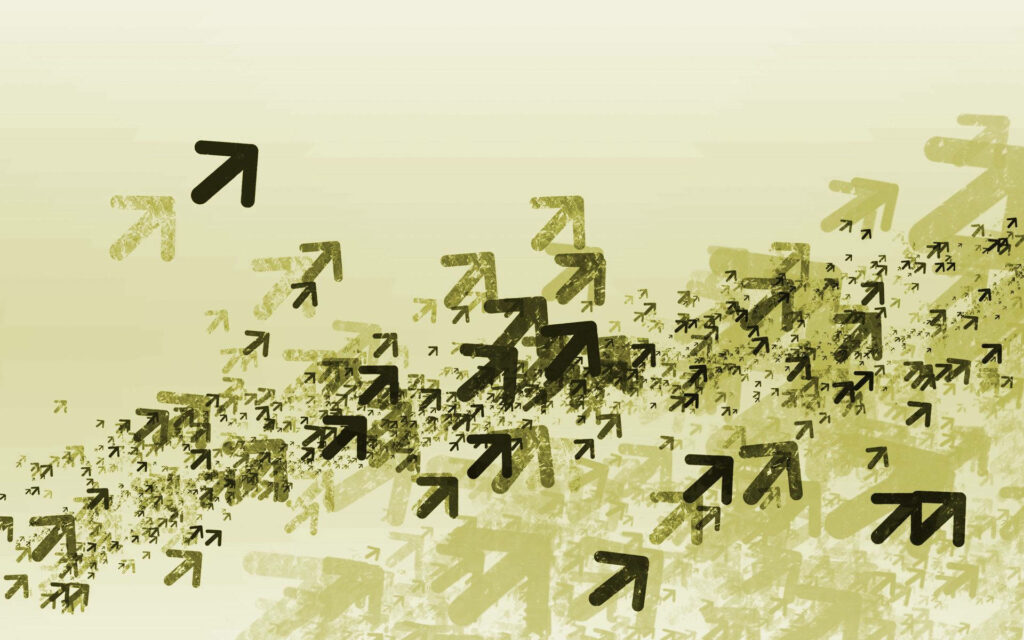 Dynamic Green Abstract Wallpaper with Scattered Arrow Symbols