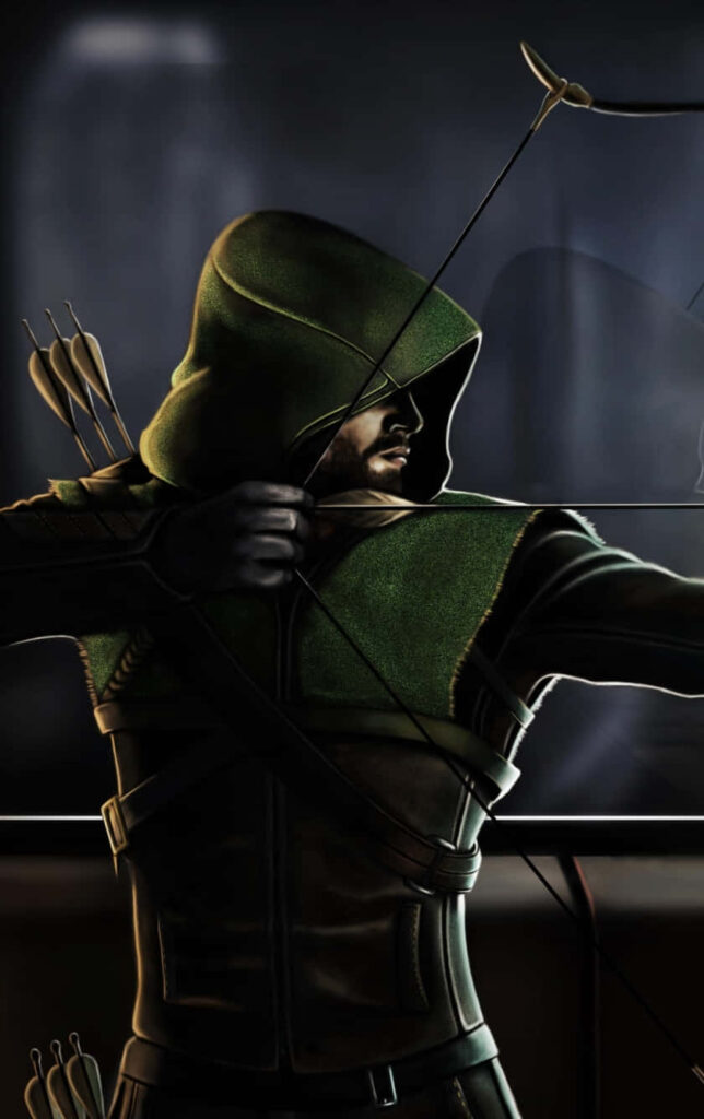 Epic Green Arrow iPhone Wallpaper: Heroic Action in Iconic Green Suit