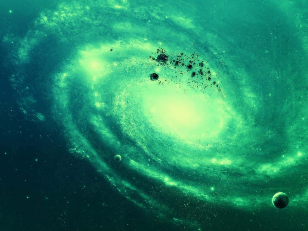 Stunning Green Galaxy Wallpaper with Luminous Cosmic Clouds