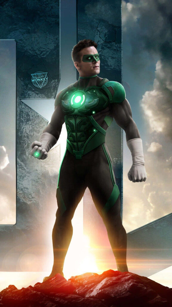 Green Lantern Wallpaper: Iconic Suit & Power Ring Against Dramatic Sky
