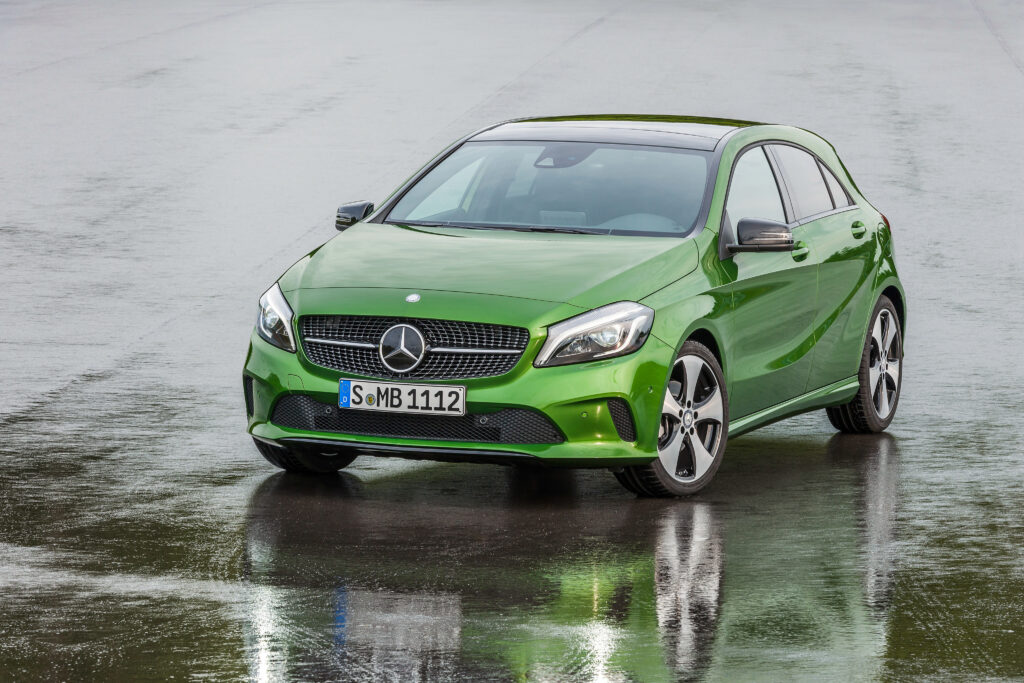 Elegant Green Mercedes-Benz A 250 (W176) - Front View Wallpaper
