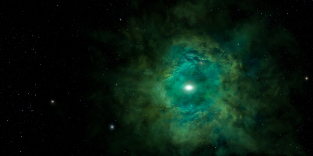 Stunning Green Nebula Wallpaper with Cosmic Clouds & Stars