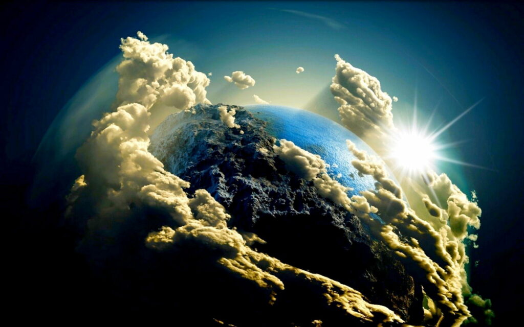 Stunning HD Earth Wallpaper: Clouds & Radiant Sun Background
