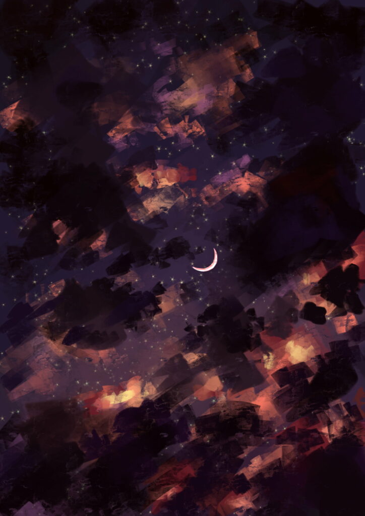 Stunning HD Abstract Night Sky Wallpaper with Crescent Moon & Stars