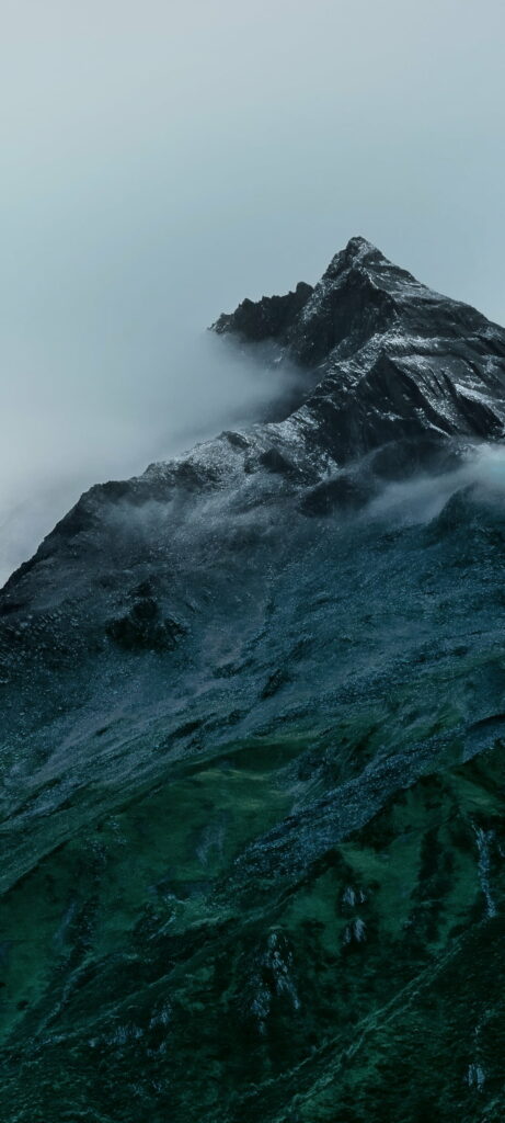 Majestic mountain peak with misty clouds in blue and green tones Xiaomi Redmi wallpaper