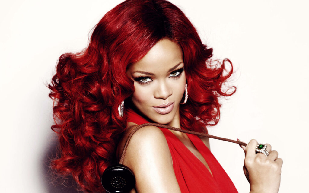 Stunning HD Wallpaper: Rihanna in Vibrant Red Hair & Elegant Outfit