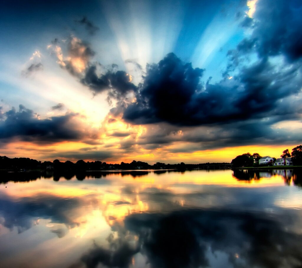 Stunning HD Wallpaper: Dramatic Sky Over Tranquil Lake Background