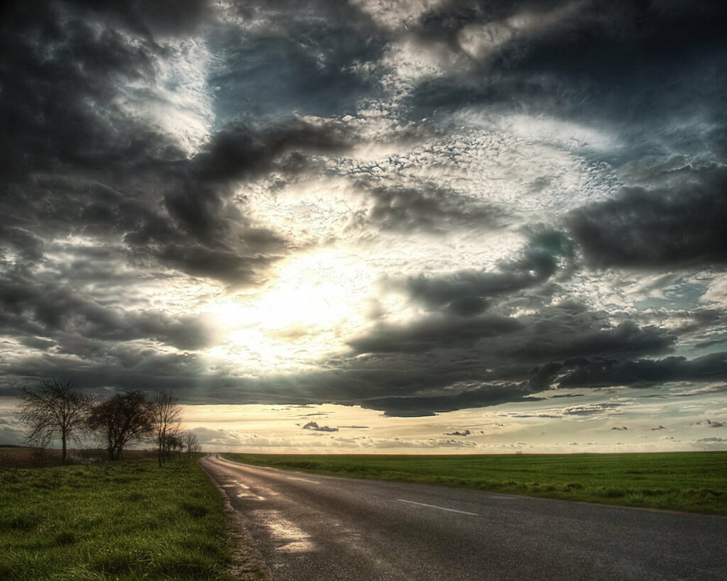 Dramatic Stormy Sky Over Open Road - HD Background Wallpaper