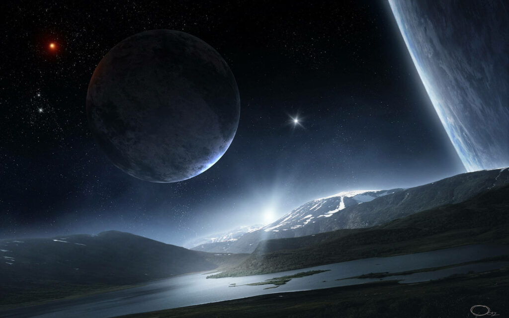 Otherworldly Landscape HD Wallpaper: Cosmic Night Sky Beauty