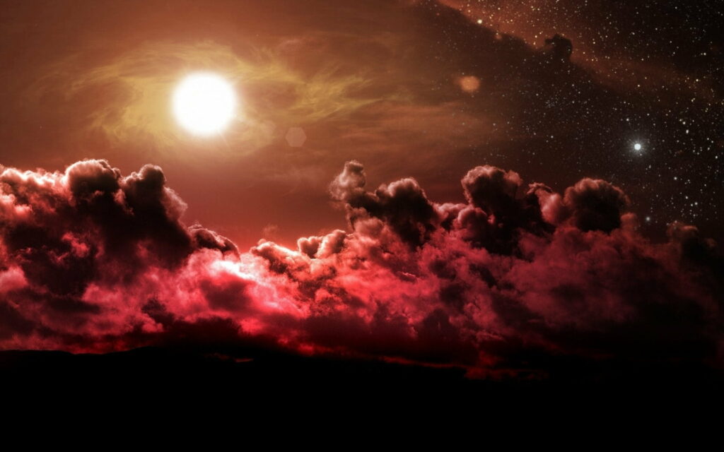 Stunning HD Moonlit Wallpaper: Radiant Moon & Red Cloud Background