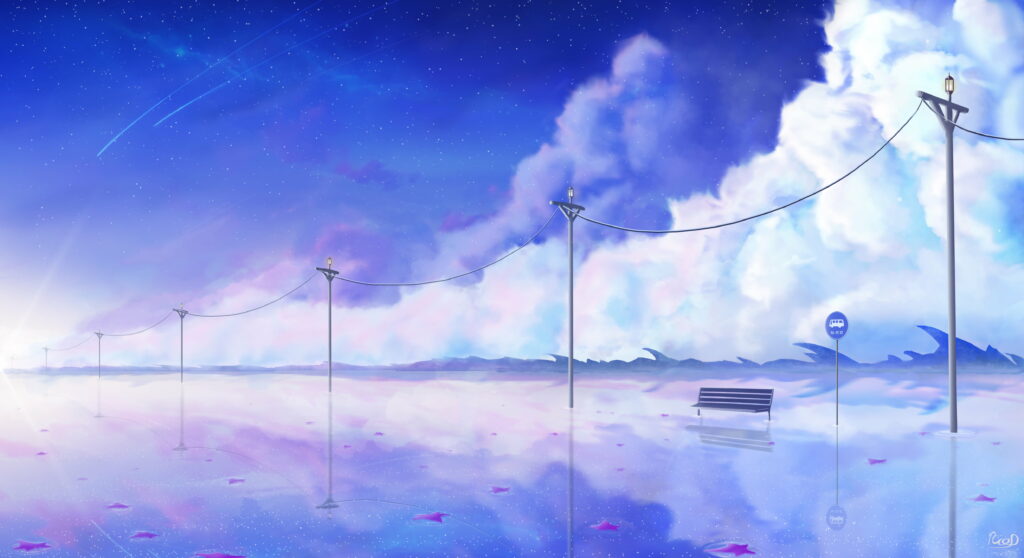 Surreal Landscape HD Wallpaper: Tranquil Bench Beneath Majestic Clouds