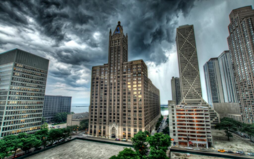 Stunning HDR Chicago Wallpaper: Skyscrapers & Dramatic Sky Background