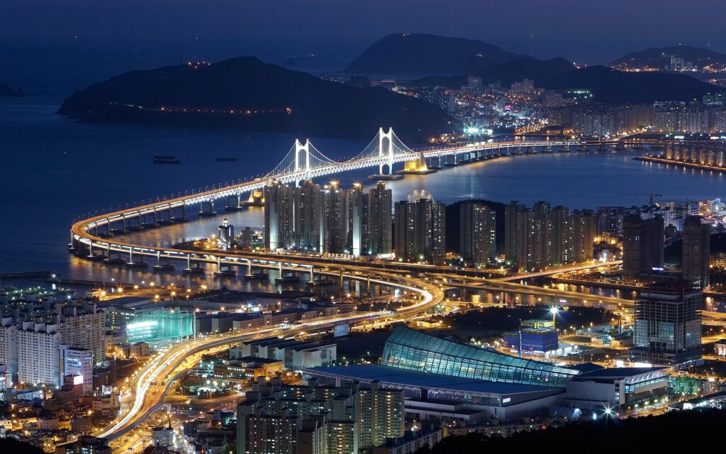 Stunning HDR Night Wallpaper of Busan's Gwangan Bridge & Skyline