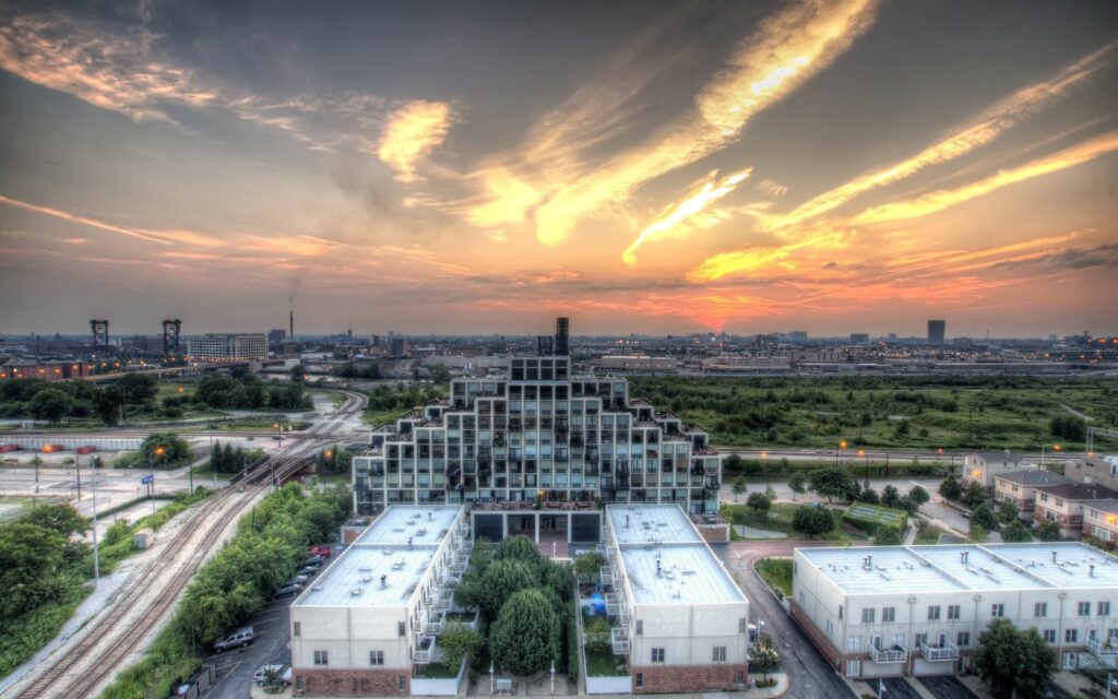 Stunning HDR Sunset Wallpaper of Chicago Architecture & Vibrant Skies