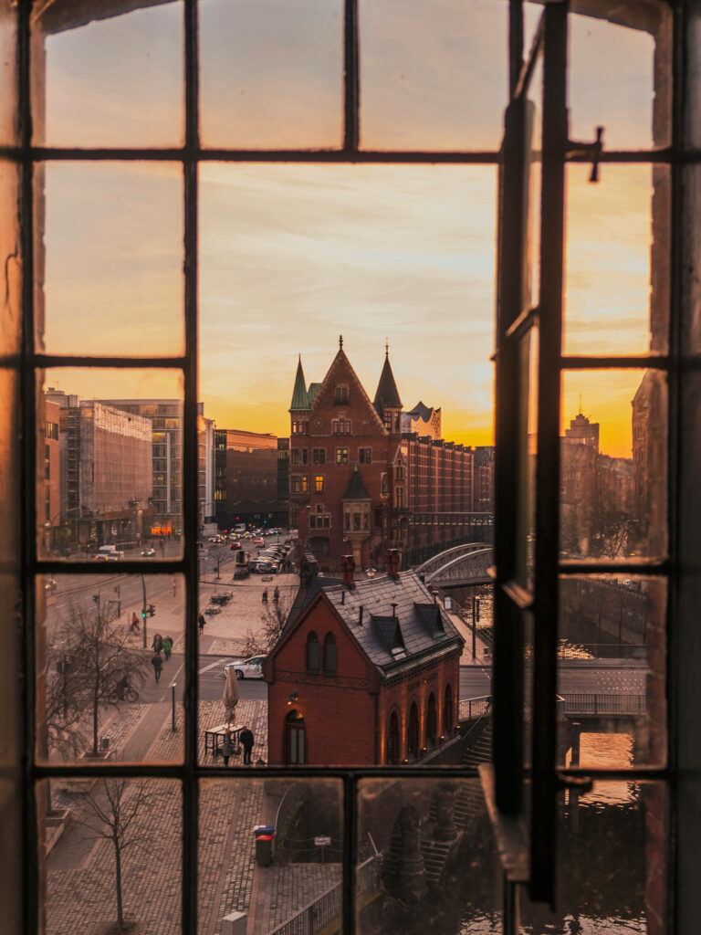 Sunset View of Hamburg's Historic Architecture - Wallpaper Background