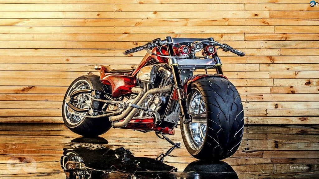 Bold Harley-Davidson Motorcycle Wallpaper on Wood Background