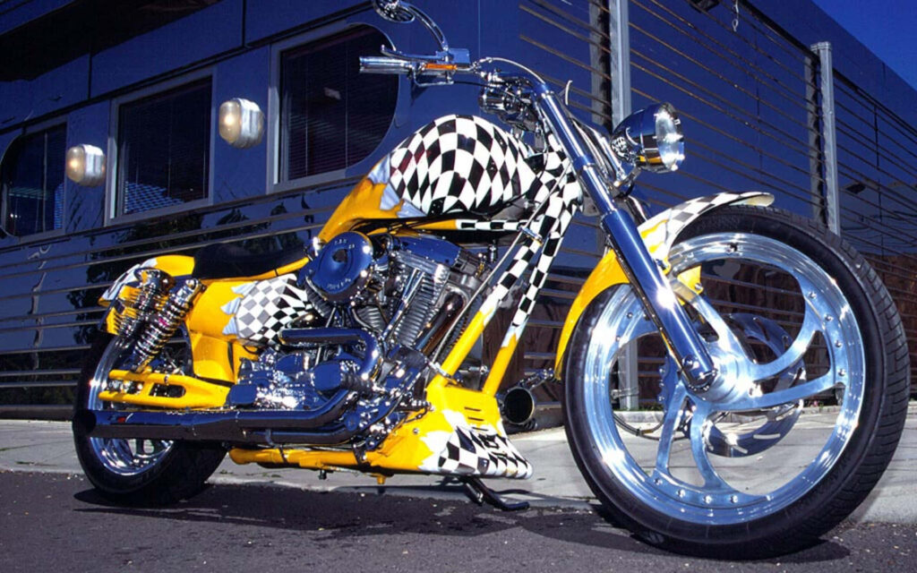 Bold Harley Davidson Wallpaper with Checkered Pattern & Urban Style
