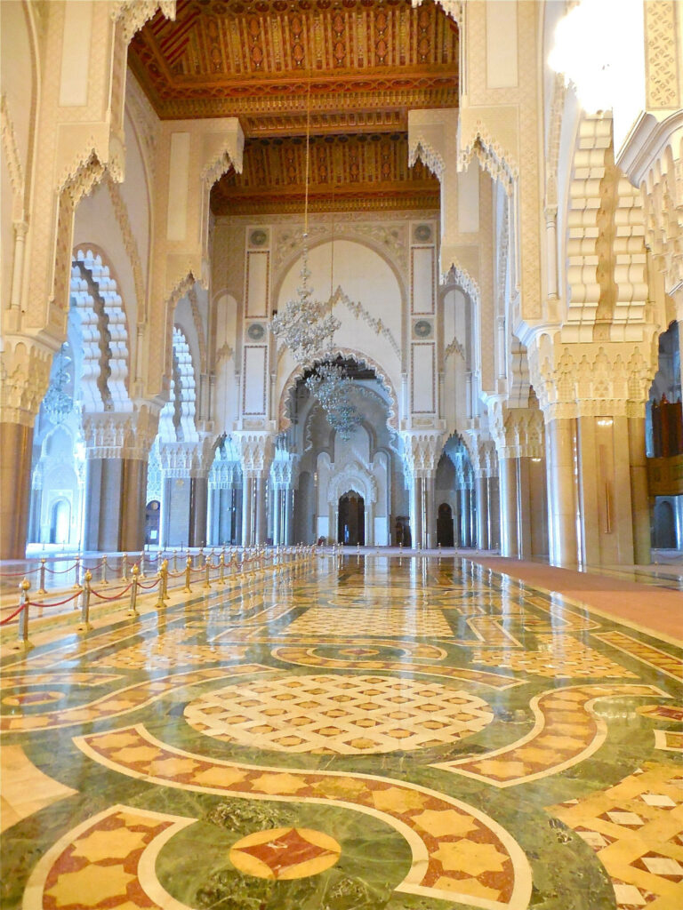 Intricate Hassan II Mosque Wallpaper: Elegant Moroccan Interior Design