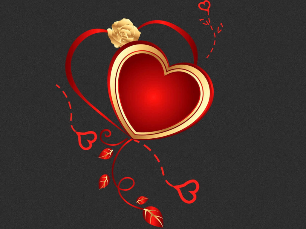 Elegant Heart Wallpaper: Red & Gold with Floral Accents