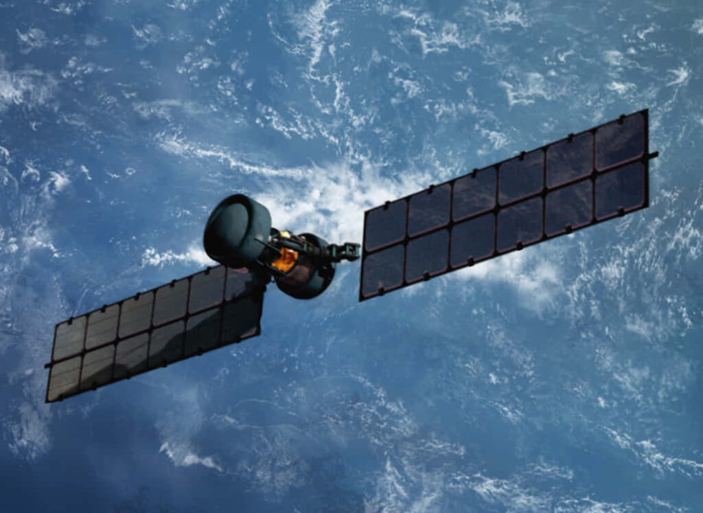 HD Wallpaper: Advanced Satellite Orbiting Earth with Solar Panels
