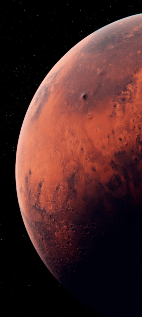 Stunning High-Res Mars Wallpaper: Red Cratered Surface in Space