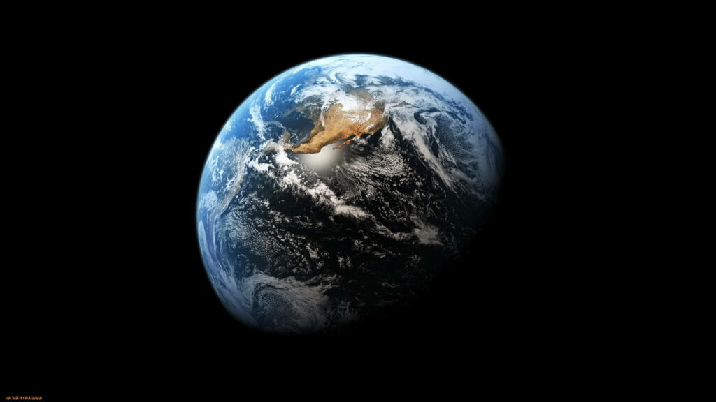 High-Res Earth Wallpaper: Blue Oceans & Golden Landmasses from Space