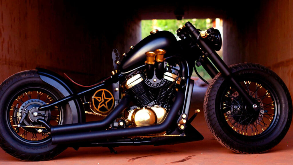 Stunning Honda Shadow Bobber Wallpaper with Matte Black & Gold Accents