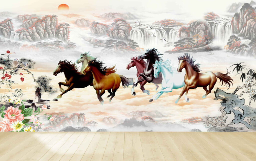 Galloping Horses in Ethereal Mist - Stunning Landscape Wallpaper