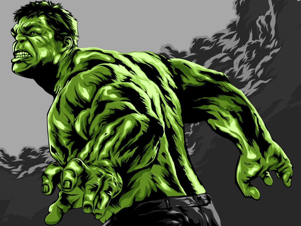 Dynamic Hulk Artwork Wallpaper: Intense Expression & Muscular Build