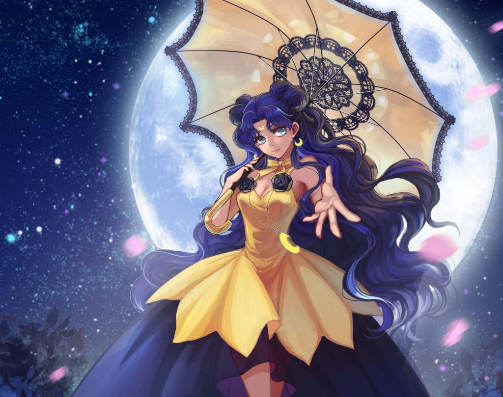 Elegant Luna from Sailor Moon: Humanized Night Sky Wallpaper