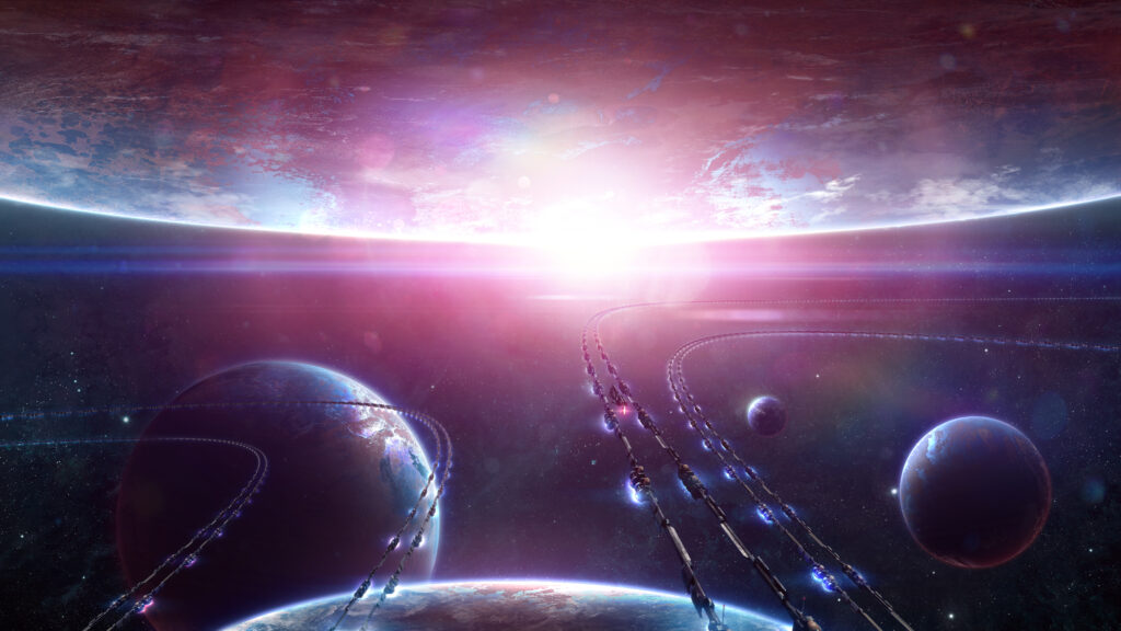 Futuristic Interplanetary Transport Network Wallpaper for Cosmic Vibes
