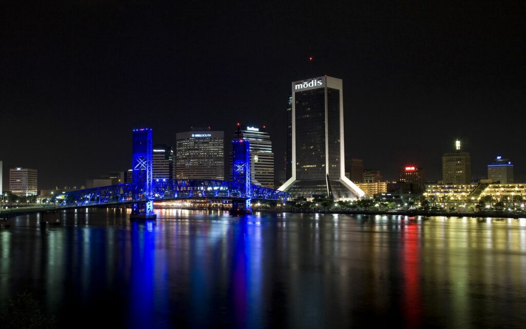 Stunning Jacksonville Night View Wallpaper: Main Street Bridge & Skyline