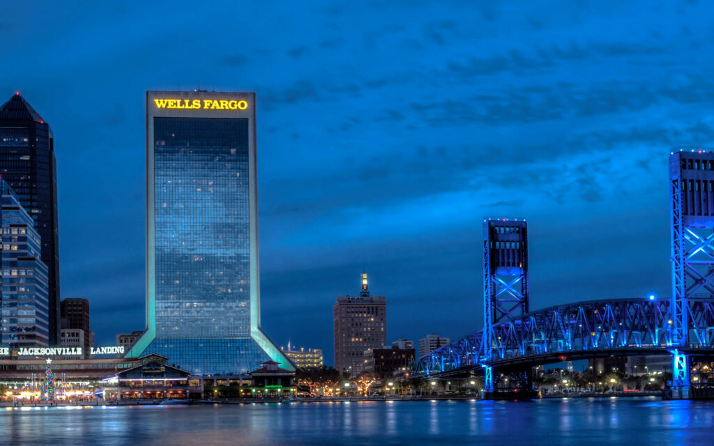 Stunning Jacksonville Sunset Wallpaper: Wells Fargo & Main Street Bridge
