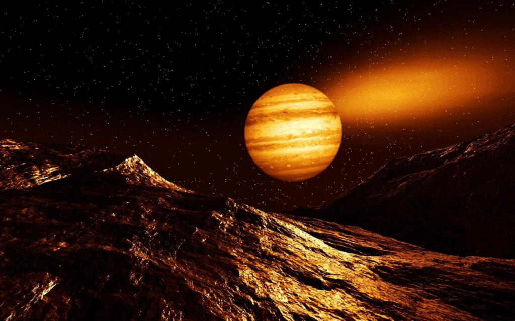 Stunning Jupiter Wallpaper: Orange Glow & Galaxy Background
