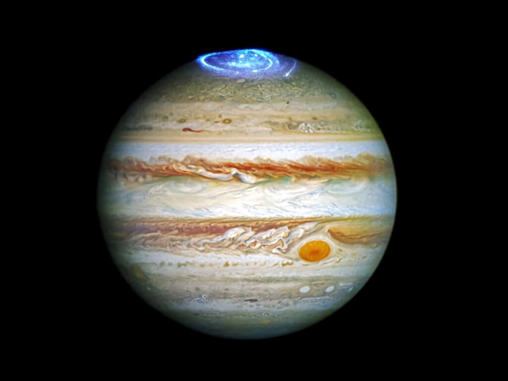 Stunning Jupiter Wallpaper: Swirling Clouds & Aurora Glow Background