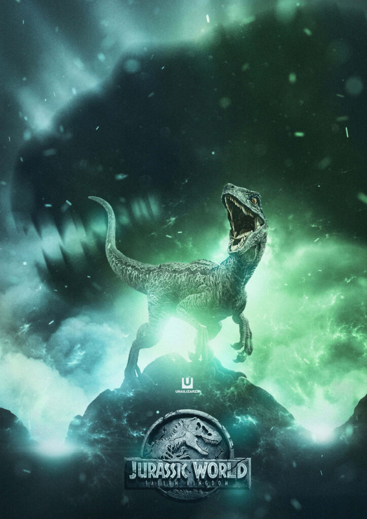 Jurassic World Velociraptor Wallpaper with Northern Lights Glow