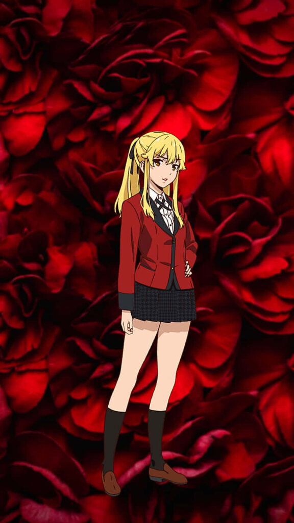 Striking Kakegurui Wallpaper: Protagonist in Red Blazer & Plaid Skirt