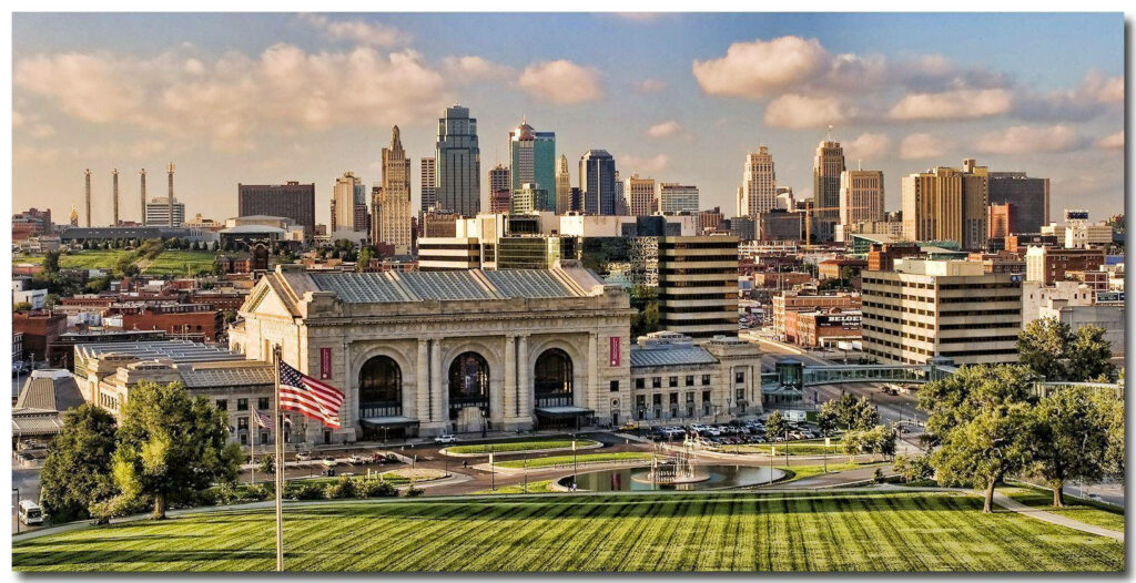Morning Kansas City Skyline: Iconic View Wallpaper Background