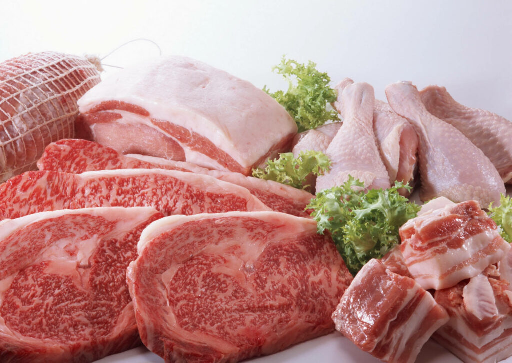 Artful Kobe Beef & Chicken Meat Wallpaper with Fresh Greens