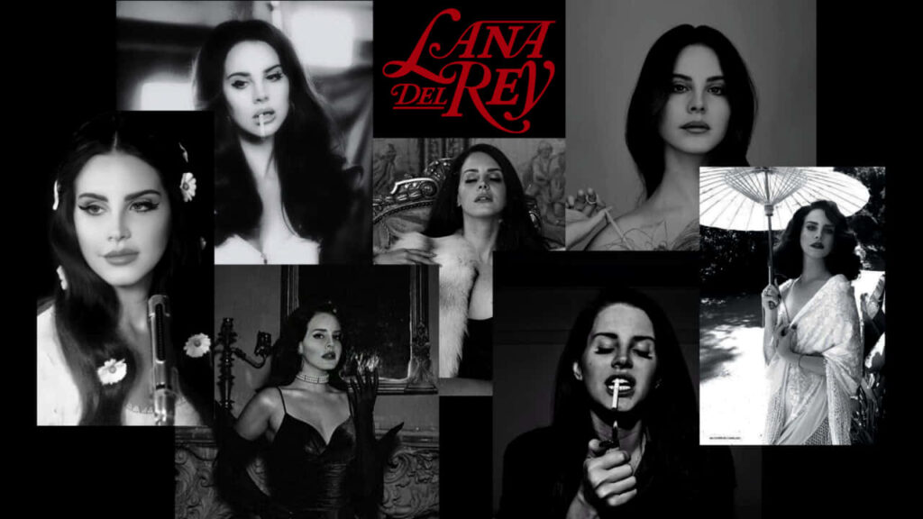 Vintage Glamour: Lana Del Rey Black-and-White Collage Wallpaper