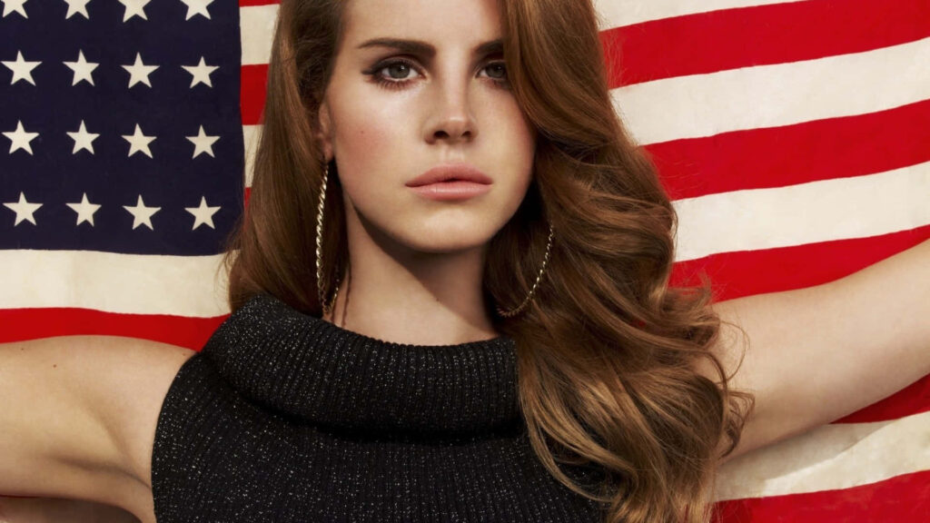 Stunning Lana Del Rey Wallpaper: Elegance Against American Flag